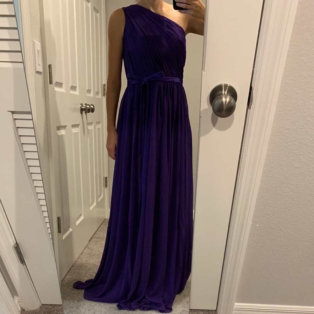 Purple 1-Shoulder Strap Bridesmaid Prom Dress Bow